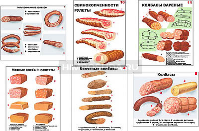 Плакаты ПРОФТЕХ &quot;Ассортимент колбасной и мясной продукции&quot; (11 пл, винил, 70х100) 