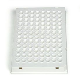 Планшет Hard-Shell 96-луночный, с юбкой, белый, с белыми лунками, штрих-код 