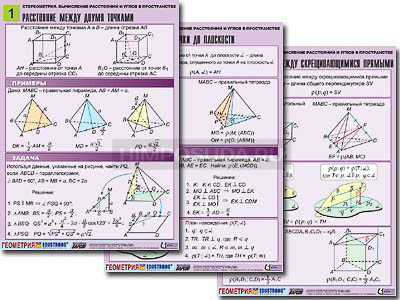 Комплект таблиц по геометрии &quot;Стереометрия. Вычисление расстояний и углов в пространстве&quot; (8т,А1,лам) 
