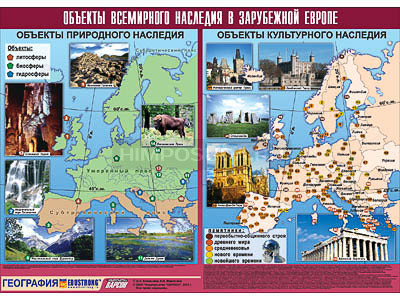 Таблица демонстрационная &quot;Объекты всемирного наследия в Зарубежной Европе&quot; (винил 100х140) 