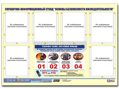 Стенд информационный ЭДУСТЕНД &quot;Основы безопасности жизнедеятельности&quot; (80х110, 6 карманов) 
