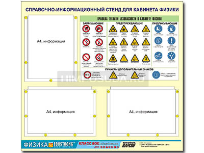 Стенд информационный ЭДУСТЕНД &quot;Правила техники безопасности в кабинете физики&quot; (75х70, 3 кармана) 