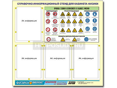 Стенд информационный ЭДУСТЕНД &quot;Правила техники безопасности в кабинете физики&quot; (80х75, 4 кармана) 