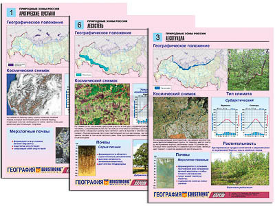 Комплект таблиц по географии раздататочный &quot;Природные зоны России&quot; (цвет, лам, А4, 10 шт.) 