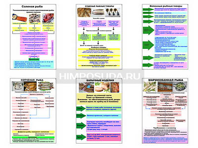 Плакаты ПРОФТЕХ &quot;Технологические схемы приготовления рыбы&quot; (6 пл, винил, 70х100) 